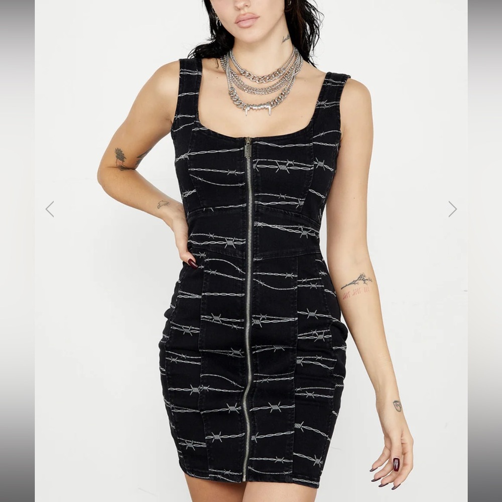 Barbed wire corset denim dress BNWT